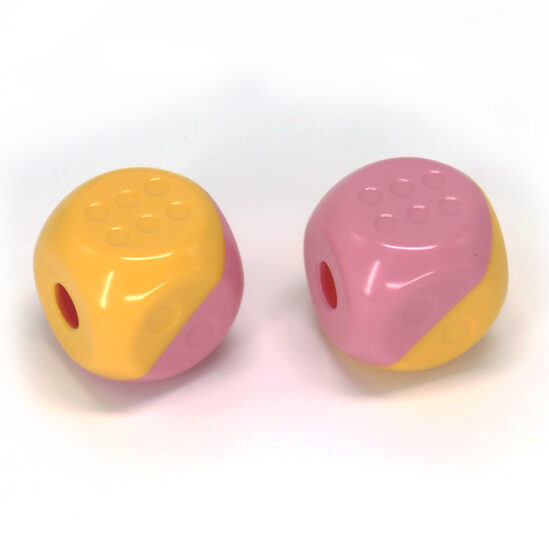 Two tone treat dispensing dog toy dice